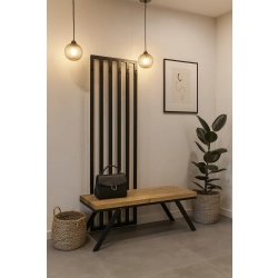 Ławka Metalowa Z Wieszakiem Loft Siedzisko Drewno Lite Dąb LM-79 Rozmiary od 50 cm do 200 cm